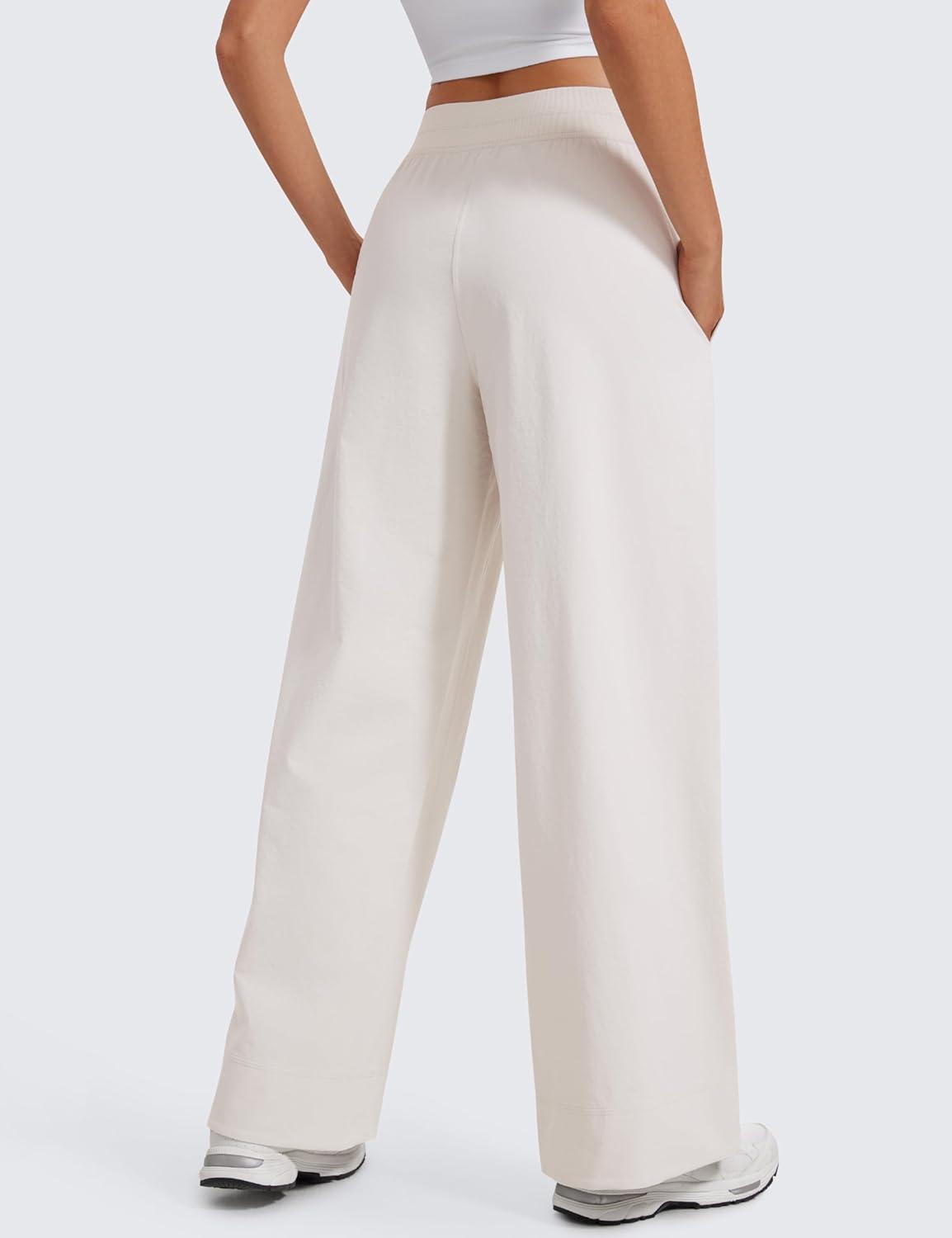 imageCRZ YOGA Stretch Wide Leg Casual Pants for Women 30quot High Waisted Dress Work Water Resistant Travel TrousersMilky White Bone