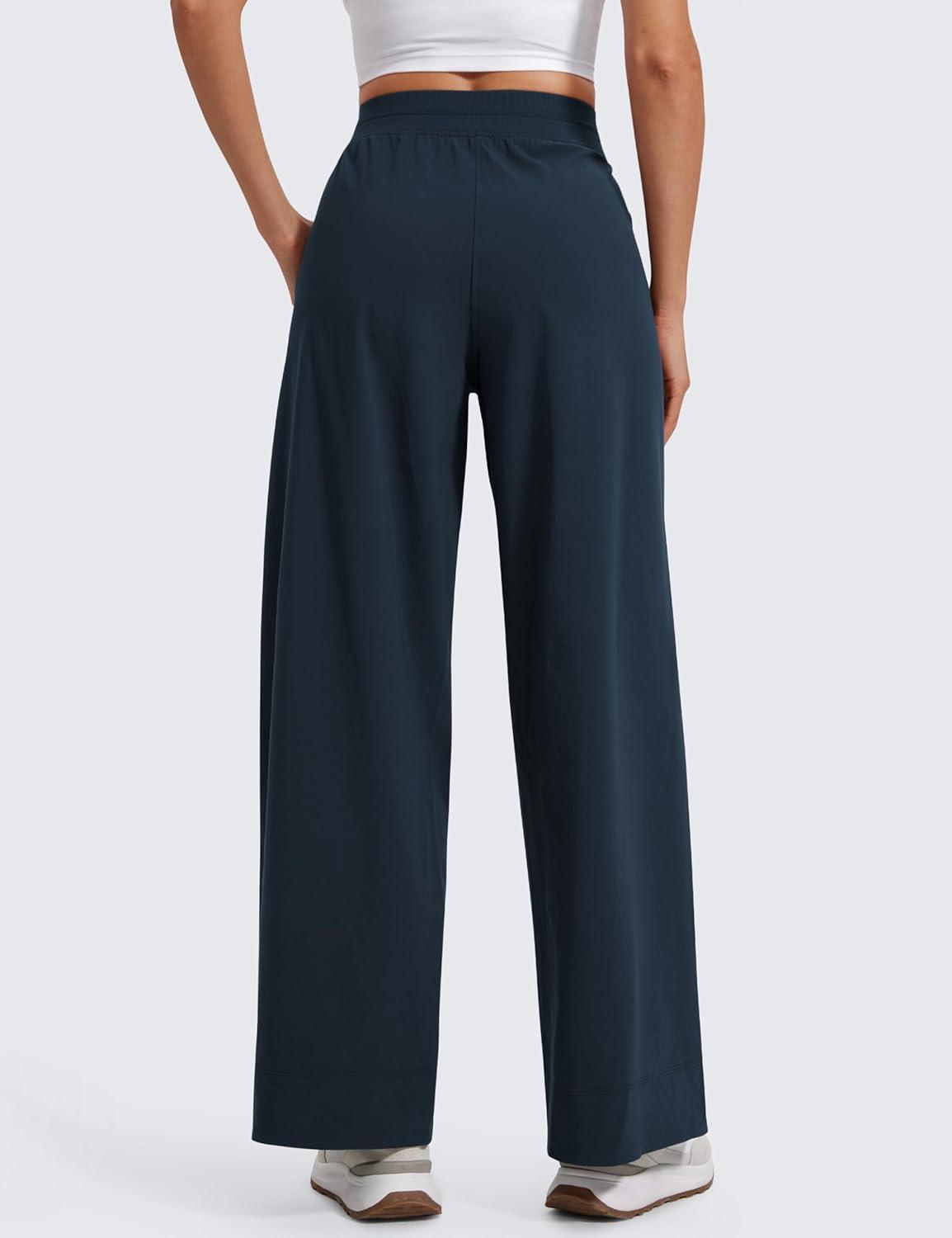 imageCRZ YOGA Stretch Wide Leg Casual Pants for Women 30quot High Waisted Dress Work Water Resistant Travel TrousersTrue Navy