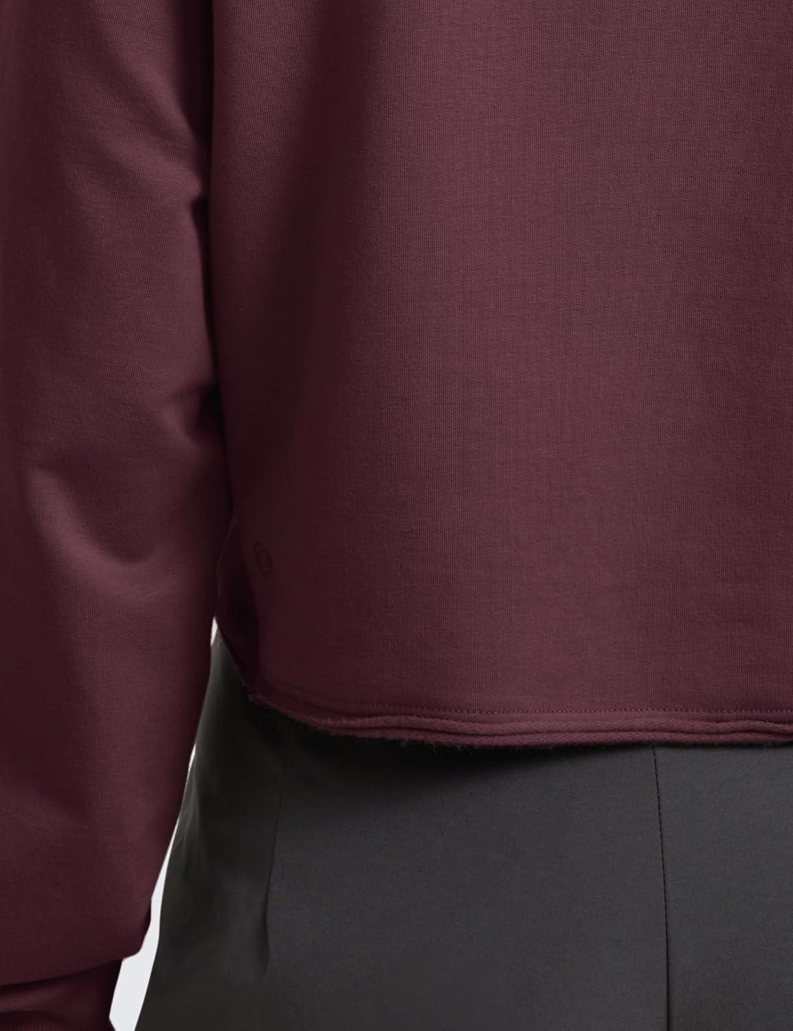 imageCRZ YOGA Womens Fleece Cropped Sweatshirts Crewneck Long Sleeve Double Raw Hem Workout Casual Pullover TopsDark Red
