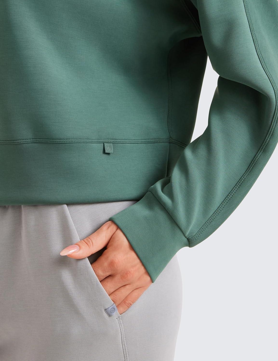 imageCRZ YOGA Womens SoftAura Crewneck Sweatshirt Long Sleeve Workout Casual Pullover Basic Fall TopsDark Forest Green