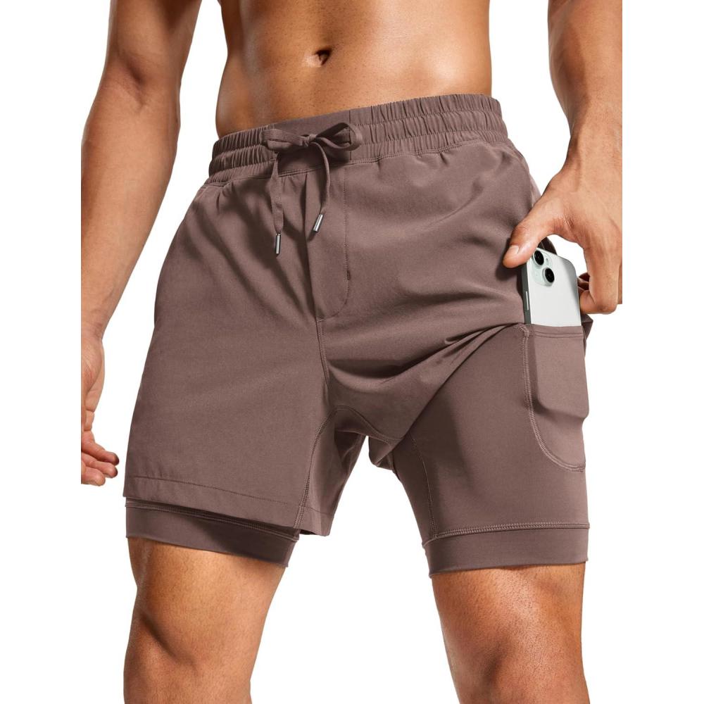 imageCRZ YOGA 2 in 1 Mens Athletic Shorts 5 with Liner Quick Dry Lightweight for Running Sports Gym with PocketsBrown Rock