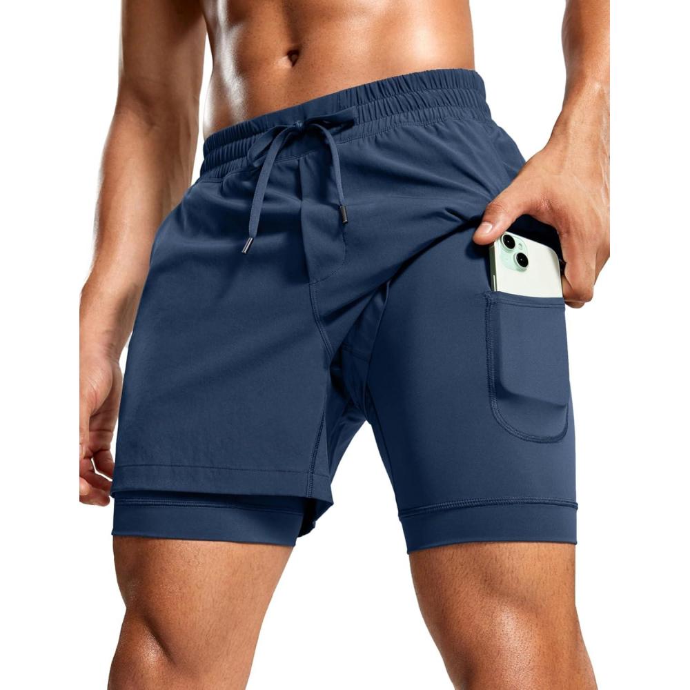 imageCRZ YOGA 2 in 1 Mens Athletic Shorts 5 with Liner Quick Dry Lightweight for Running Sports Gym with PocketsElectric Blue