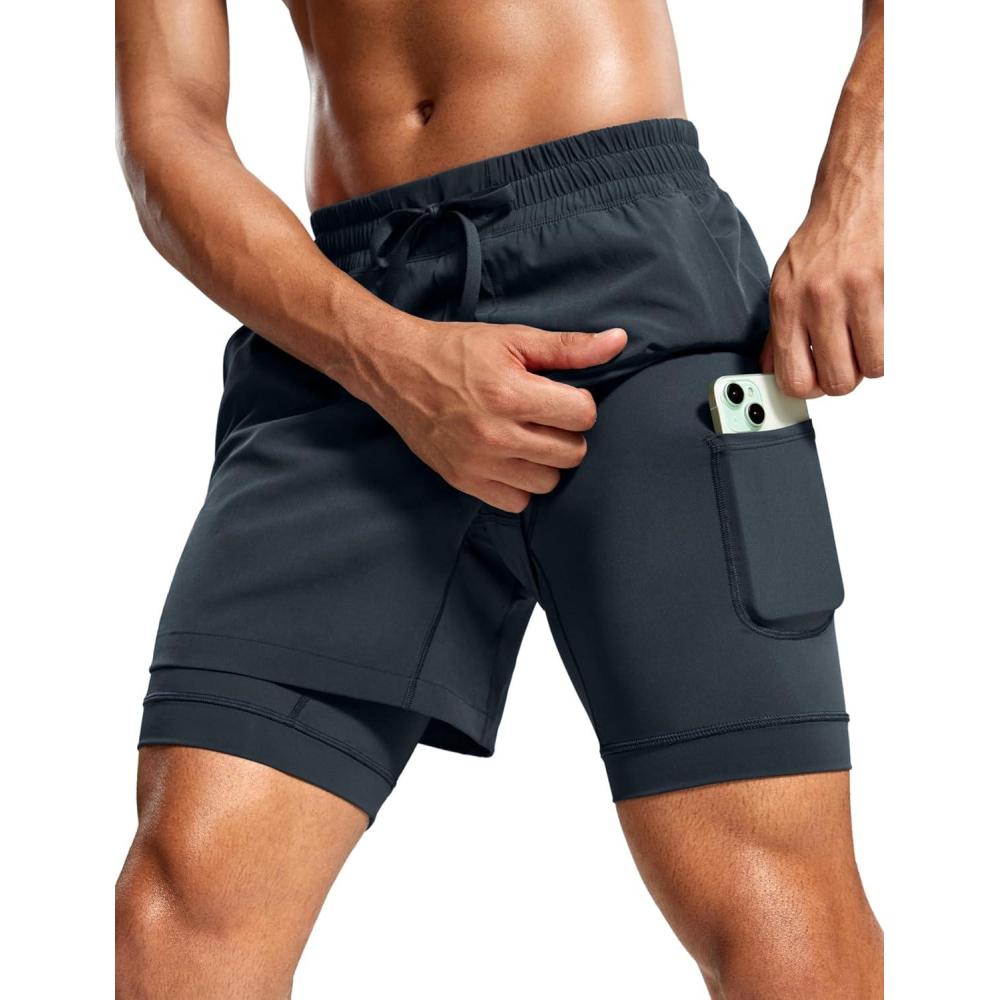 imageCRZ YOGA 2 in 1 Mens Athletic Shorts 5 with Liner Quick Dry Lightweight for Running Sports Gym with PocketsTrue Navy
