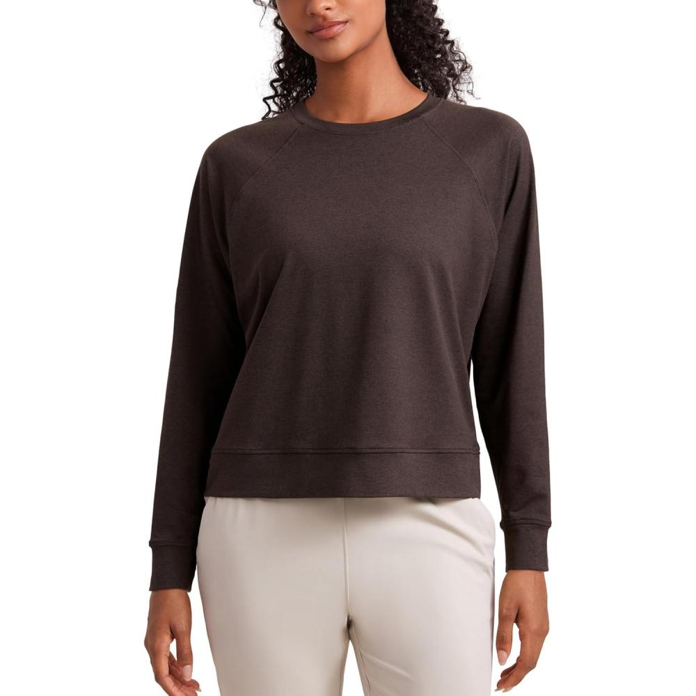 imageCRZ YOGA Cloud Jersey Pullover Sweatshirt for Women Long Sleeve Soft Casual Crewneck Tops Basic Workout Fall ShirtsHot Fudge Brown