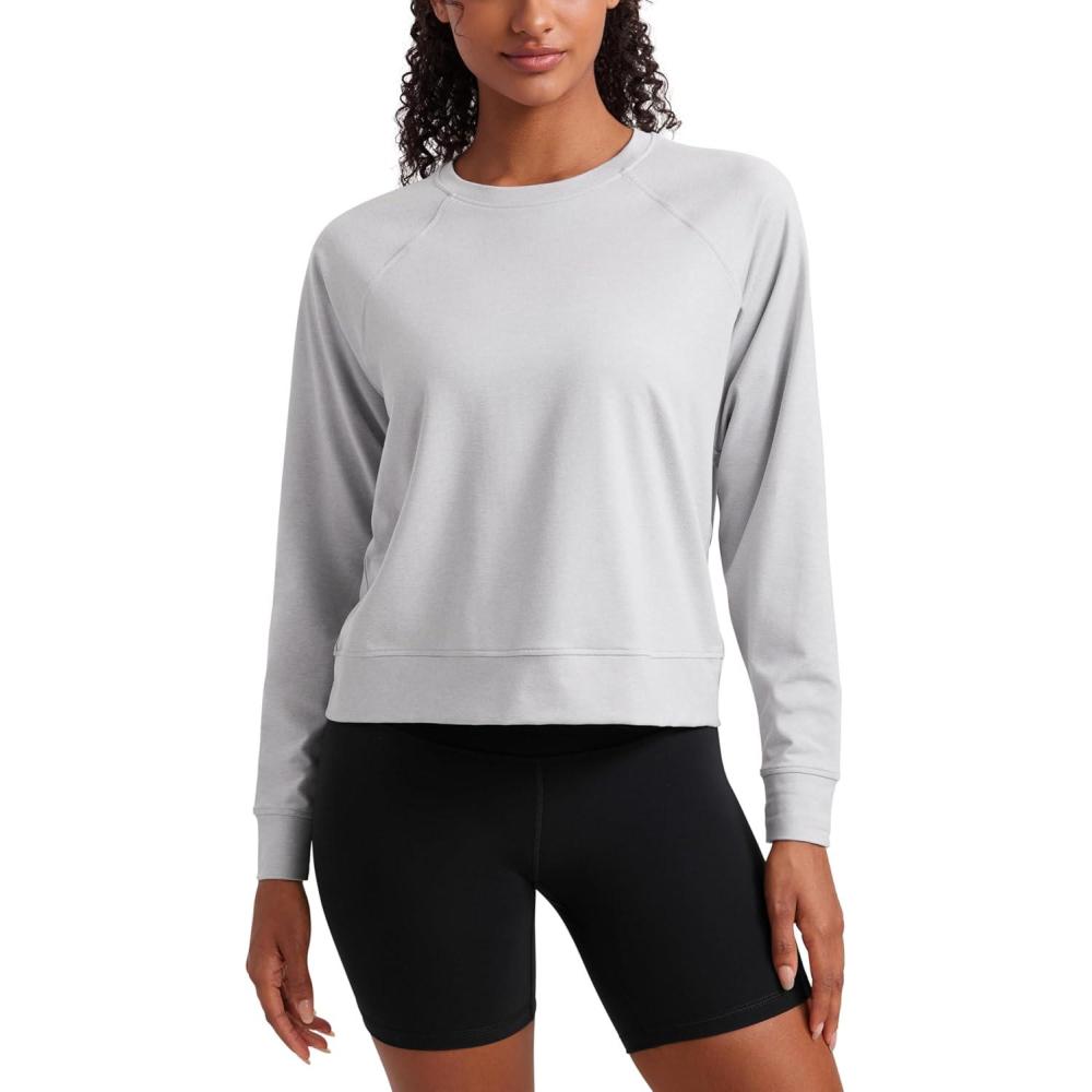 imageCRZ YOGA Cloud Jersey Pullover Sweatshirt for Women Long Sleeve Soft Casual Crewneck Tops Basic Workout Fall ShirtsPlatinum Grey