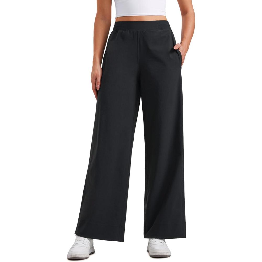 imageCRZ YOGA Stretch Wide Leg Casual Pants for Women 30quot High Waisted Dress Work Water Resistant Travel TrousersBlack