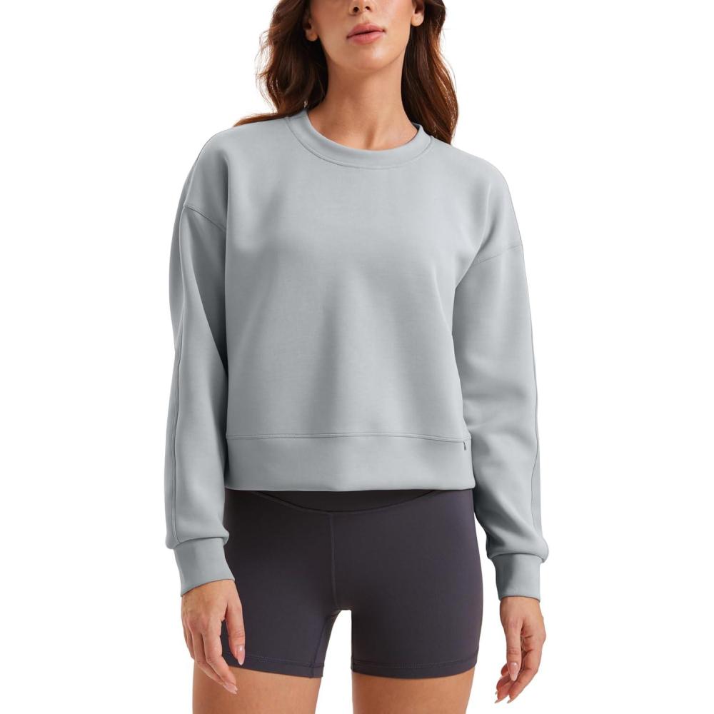 imageCRZ YOGA Womens SoftAura Crewneck Sweatshirt Long Sleeve Workout Casual Pullover Basic Fall TopsRhino Grey