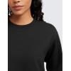 imageCRZ YOGA Womens Fleece Cropped Sweatshirts Crewneck Long Sleeve Double Raw Hem Workout Casual Pullover TopsBlack