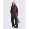 imageCRZ YOGA Womens Fleece Cropped Sweatshirts Crewneck Long Sleeve Double Raw Hem Workout Casual Pullover TopsDark Red