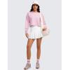 imageCRZ YOGA Womens Fleece Cropped Sweatshirts Crewneck Long Sleeve Double Raw Hem Workout Casual Pullover TopsPink Peony