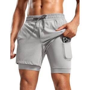 imageCRZ YOGA 2 in 1 Mens Athletic Shorts 5 with Liner Quick Dry Lightweight for Running Sports Gym with PocketsDark Chrome