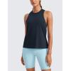 imageCRZ YOGA Womens Pima Cotton High Neck Workout Tank Racerback Athletic Sleeveless Tops Basic Casual Yoga ShirtsTrue Navy