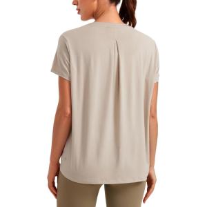 imageCRZ YOGA Short Sleeve Yoga Tops for Women Soft Loose Casual Flowy Shirts Crew Neck Workout Basic TShirtMojave Tan