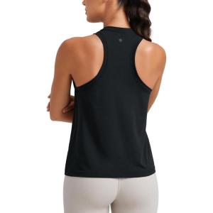 imageCRZ YOGA Womens Pima Cotton High Neck Workout Tank Racerback Athletic Sleeveless Tops Basic Casual Yoga ShirtsBlack