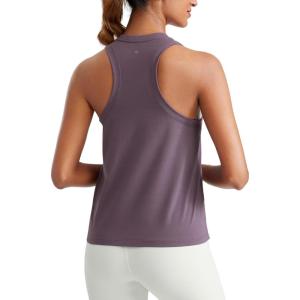 imageCRZ YOGA Womens Pima Cotton High Neck Workout Tank Racerback Athletic Sleeveless Tops Basic Casual Yoga ShirtsPurple Gray