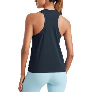 imageCRZ YOGA Womens Pima Cotton High Neck Workout Tank Racerback Athletic Sleeveless Tops Basic Casual Yoga ShirtsTrue Navy