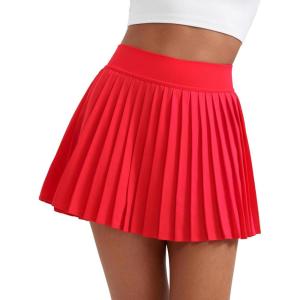imageCRZ YOGA Womens Mini Pleated Athletic Tennis Skirts High Waisted A Line Golf Pickleball Casual Skort with Inner PocketsDeep Red