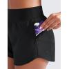 imageCRZ YOGA Mid Waisted Running Shorts for Women 3quot Curved Hems for Athletic Workout Gym with Zipper Pockets LineBlack