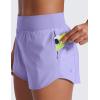 imageCRZ YOGA Mid Waisted Running Shorts for Women 3quot Curved Hems for Athletic Workout Gym with Zipper Pockets LineDark Lavender Purple