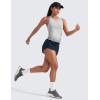 imageCRZ YOGA Mid Waisted Running Shorts for Women 3quot Curved Hems for Athletic Workout Gym with Zipper Pockets LineTrue Navy