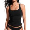 imageCRZ YOGA Tankini Tops for Women Square Neck Swimsuit Ruched Tummy Control Bathing Suits Adjustable Swim Tank Only No BottomBlack
