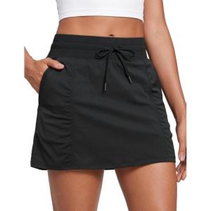 imageCRZ YOGA Lightweight High Waisted Skirts for Women Golf Casual Athletic Drawstring Skort with Side PocketsBlack