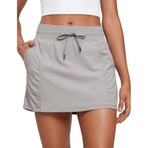 imageCRZ YOGA Lightweight High Waisted Skirts for Women Golf Casual Athletic Drawstring Skort with Side PocketsDark Chrome