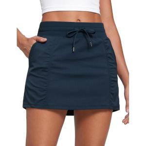 imageCRZ YOGA Lightweight High Waisted Skirts for Women Golf Casual Athletic Drawstring Skort with Side PocketsInk Blue