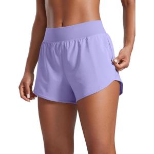 imageCRZ YOGA Mid Waisted Running Shorts for Women 3quot Curved Hems for Athletic Workout Gym with Zipper Pockets LineDark Lavender Purple