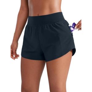 imageCRZ YOGA Mid Waisted Running Shorts for Women 3quot Curved Hems for Athletic Workout Gym with Zipper Pockets LineTrue Navy
