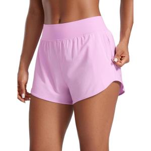 imageCRZ YOGA Mid Waisted Running Shorts for Women 3quot Curved Hems for Athletic Workout Gym with Zipper Pockets LineVita Pink
