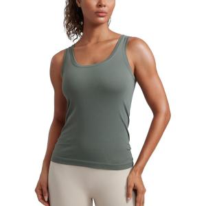 imageCRZ YOGA Seamless Scoop Neck Tank Low UBack Breathable Workout Tops for Women Sleeveless Athletic Running Gym ShirtsGrey Sage