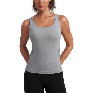 imageCRZ YOGA Seamless Scoop Neck Tank Low UBack Breathable Workout Tops for Women Sleeveless Athletic Running Gym ShirtsSlate Grey Marl