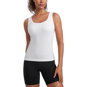 imageCRZ YOGA Seamless Scoop Neck Tank Low UBack Breathable Workout Tops for Women Sleeveless Athletic Running Gym ShirtsWhite
