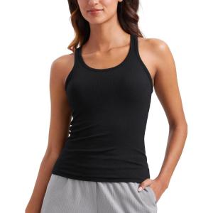 imageCRZ YOGA Womens Ribbed Modal Casual Tank Racerback Thin Strap Basic Sleeveless Shirts Going Out Fitted Workout TopsBlack