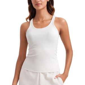 imageCRZ YOGA Womens Ribbed Modal Casual Tank Racerback Thin Strap Basic Sleeveless Shirts Going Out Fitted Workout TopsMilky White