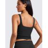 imageCRZ YOGA Womens Ribbed Henley Longline Sports Bras  Square Back Padded Yoga Workout Crop Tank Top with Built in PadsBlack