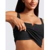 imageCRZ YOGA Womens Ribbed Henley Longline Sports Bras  Square Back Padded Yoga Workout Crop Tank Top with Built in PadsBlack
