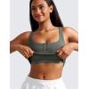 imageCRZ YOGA Womens Ribbed Henley Longline Sports Bras  Square Back Padded Yoga Workout Crop Tank Top with Built in PadsGrey Sage