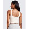 imageCRZ YOGA Womens Ribbed Henley Longline Sports Bras  Square Back Padded Yoga Workout Crop Tank Top with Built in PadsMilky White Bone