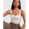 imageCRZ YOGA Womens Ribbed Henley Longline Sports Bras  Square Back Padded Yoga Workout Crop Tank Top with Built in PadsMilky White Bone