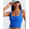 imageCRZ YOGA Womens Ribbed Henley Longline Sports Bras  Square Back Padded Yoga Workout Crop Tank Top with Built in PadsSparkle Blue