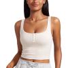 imageCRZ YOGA Womens Ribbed Henley Longline Sports Bras  Square Back Padded Yoga Workout Crop Tank Top with Built in PadsMilky White Bone