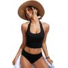 imageCRZ YOGA Womens Halter Bikini Tops Full Coverage Swim Bathing Suit Scoop Neck Backless Swimsuit PaddedBlack