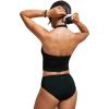 imageCRZ YOGA Womens Halter Bikini Tops Full Coverage Swim Bathing Suit Scoop Neck Backless Swimsuit PaddedBlack