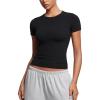 imageCRZ YOGA Softembrace Short Sleeve Going Out Tops for Women Soft High Crew Neck Casual Tight Shirts Fitted Basic TShirtsBlack