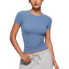imageCRZ YOGA Softembrace Short Sleeve Going Out Tops for Women Soft High Crew Neck Casual Tight Shirts Fitted Basic TShirtsOasis Blue