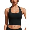imageCRZ YOGA Womens Halter Bikini Tops Full Coverage Swim Bathing Suit Scoop Neck Backless Swimsuit PaddedBlack