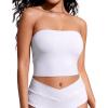 imageCRZ YOGA Womens Bandeau Bikini Tops Strapless Swimsuit Adjustable Spaghetti Straps Bathing Suit Crop Tankini PaddedWhite