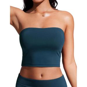 imageCRZ YOGA Womens Bandeau Bikini Tops Strapless Swimsuit Adjustable Spaghetti Straps Bathing Suit Crop Tankini PaddedInsignia Blue